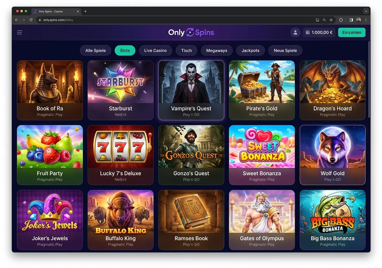Offre de jeux chez Only Spins – Only Spins